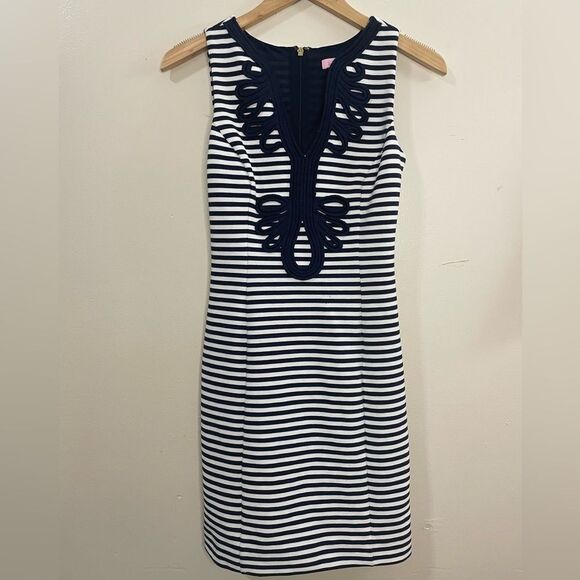 Lilly Pulitzer Janice Striped Navy White Sleeveless Sheath Dress XS - Picture 2 of 7
